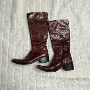 Vintage Leather Floral Cowboy Boots